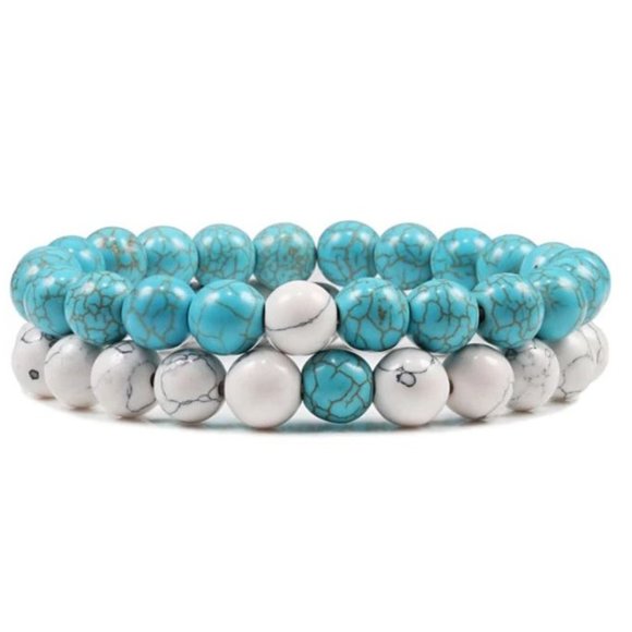 Hand Crafted Other - 8mm Blue Turquoise and White Howlite Stackable Stretch Bracelets